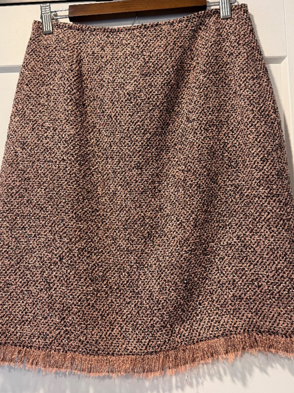 Vintage Emma James Pink & Black Boucle Midi Skirt w/ Fringe